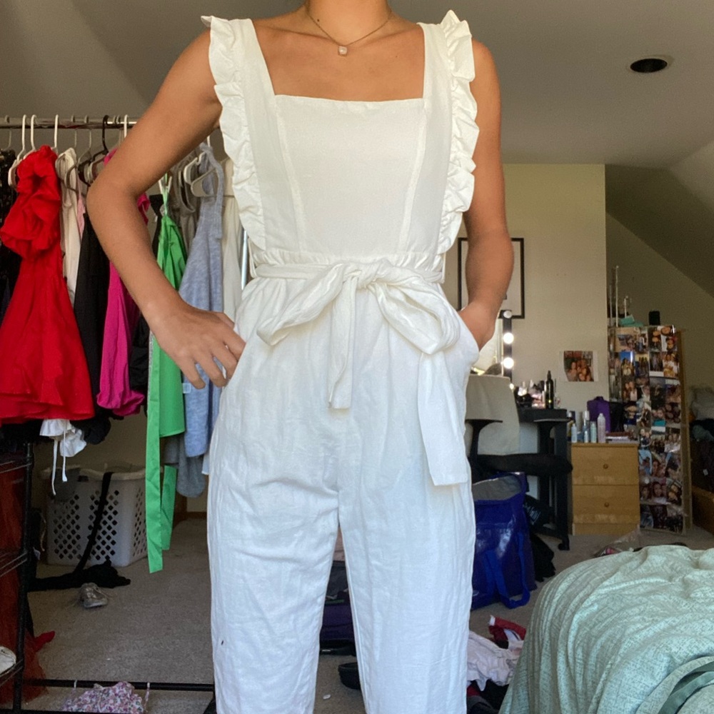 White ruffle jumpsuit